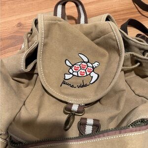 Pura vida Backpack with Turtle Embroidery with accessory bag